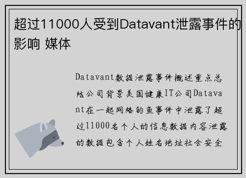 超过11000人受到Datavant泄露事件的影响 媒体